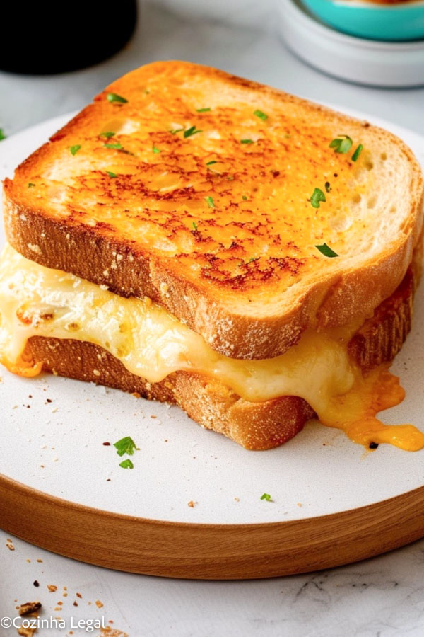 Sanduíche de queijo quente na airfryer é o tipo de receita que não precisa de receita. Fatias de pão, queijo, manteiga e você terá um lanche rápido.