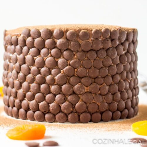 Bolo de chocolate fofo e molhadinho como bolos de confeitaria. Com recheio de mousse de chocolate e damascos secos. Receita muito fácil que qualquer pessoa conseguirá fazer em casa também.